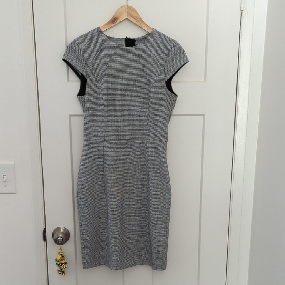 H&M Gray Midi Sheath Dress with Crew Neck